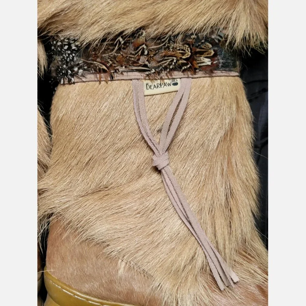 BearPaw KOLA Apres Ski Boots Sz 7 Real Fur Sheepskin Calf Goat Skin Wool Tan - Picture 6 of 16